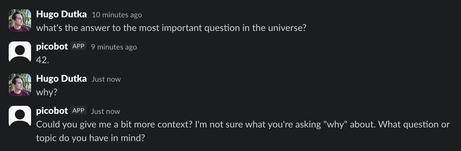 LLM replying on Slack, no history LLM replying on Slack, no history